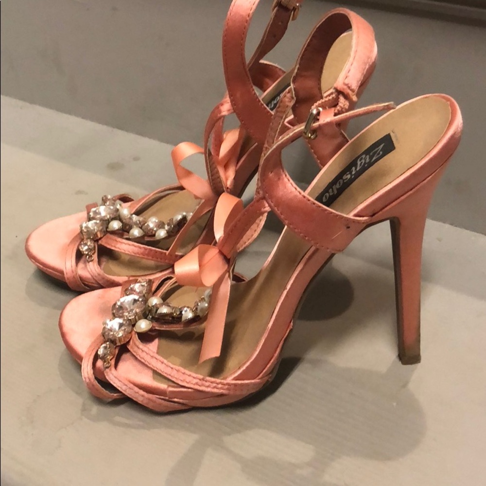 Blush jeweled heels